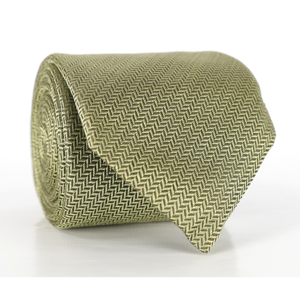 Eton 100% Silk Neck Tie Green Micro Herringbone Classic Woven Made in France 3"